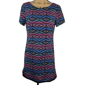Nordstrom's Aztec Print Faux Leather Trim Shift Mini Dress Size Small